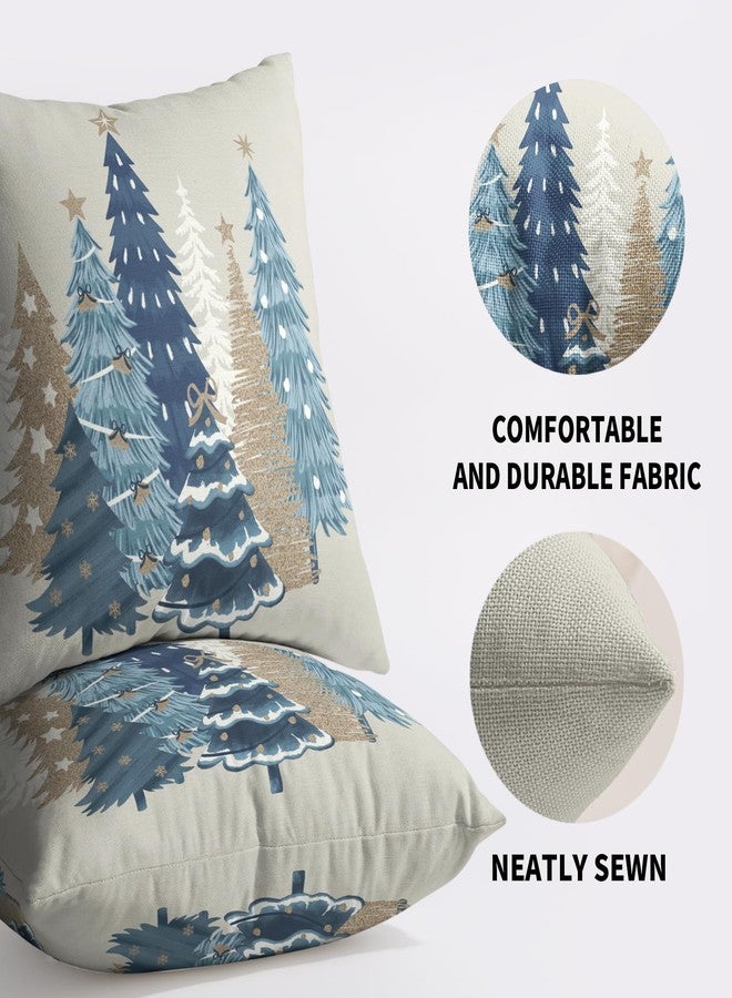 Sivirary Winter Christmas Pillow Covers 18x18 Inch Set of 2 Brown Blue Xmas Tree Decorative Throw Pillowcases Outdoor Holiday Seasonal Farmhouse Cushion Cases Decor for Sofa Couch Bed - Image 4